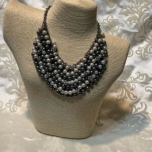mark. Faux Bib Black Gray and White Pearl Statement Necklace